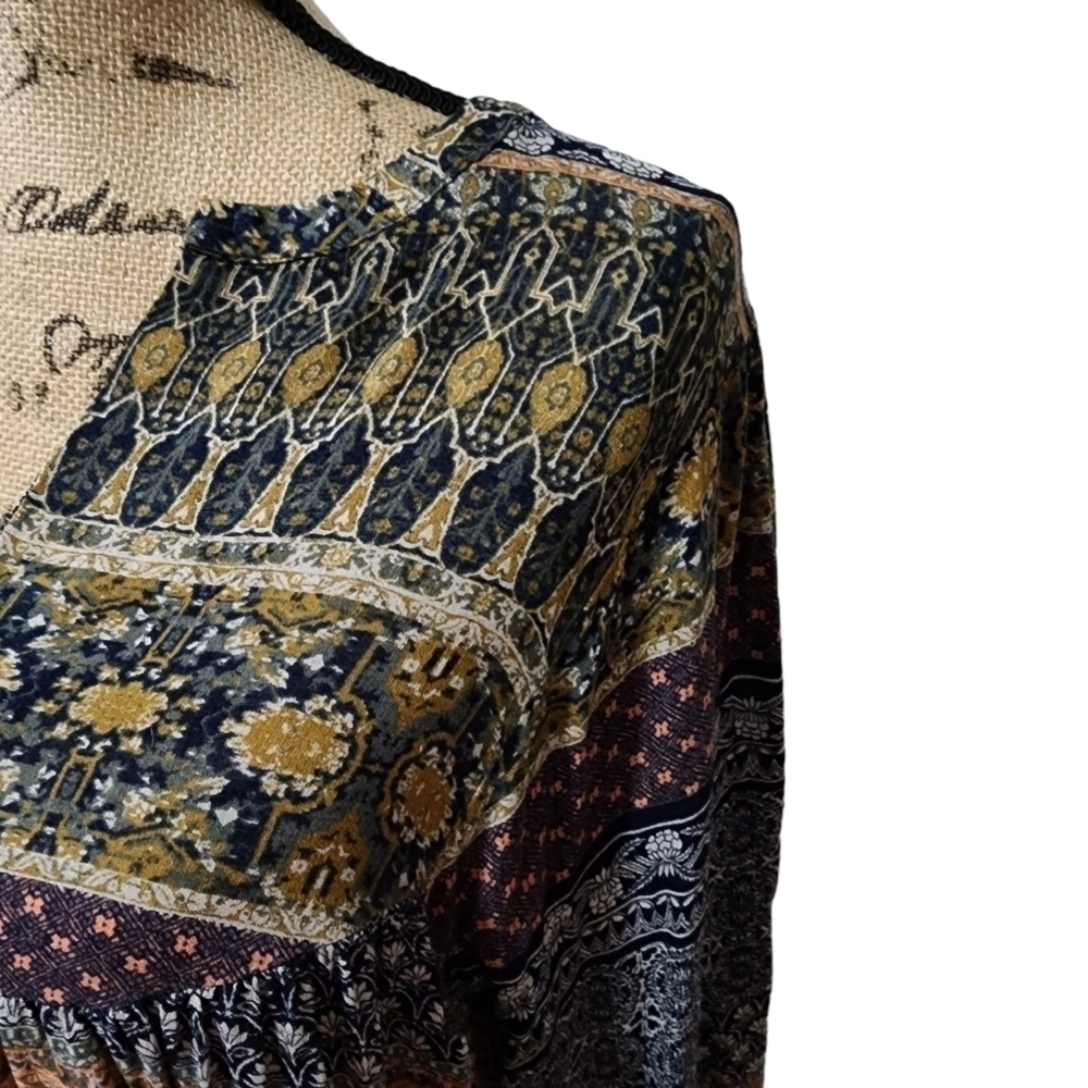 Lucky Brand Long Sleeve V-neck Patterned Oversized Blouse - Small - Picture 2 of 7